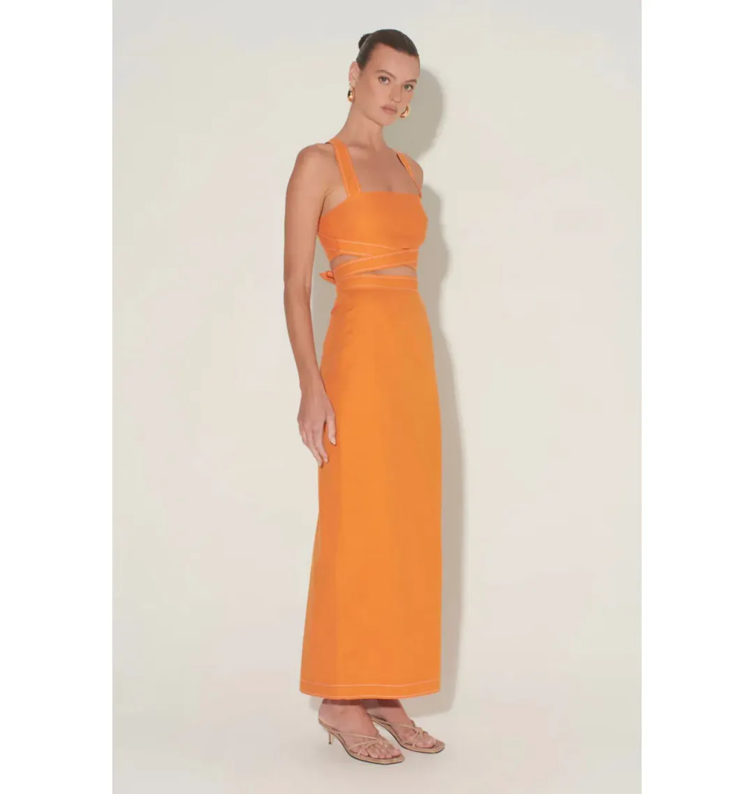 Hansen and Gretel Pepe Cutout Top and Marielle Maxi Skirt Tangerine Size AU 6 for rent on The Volte - main image