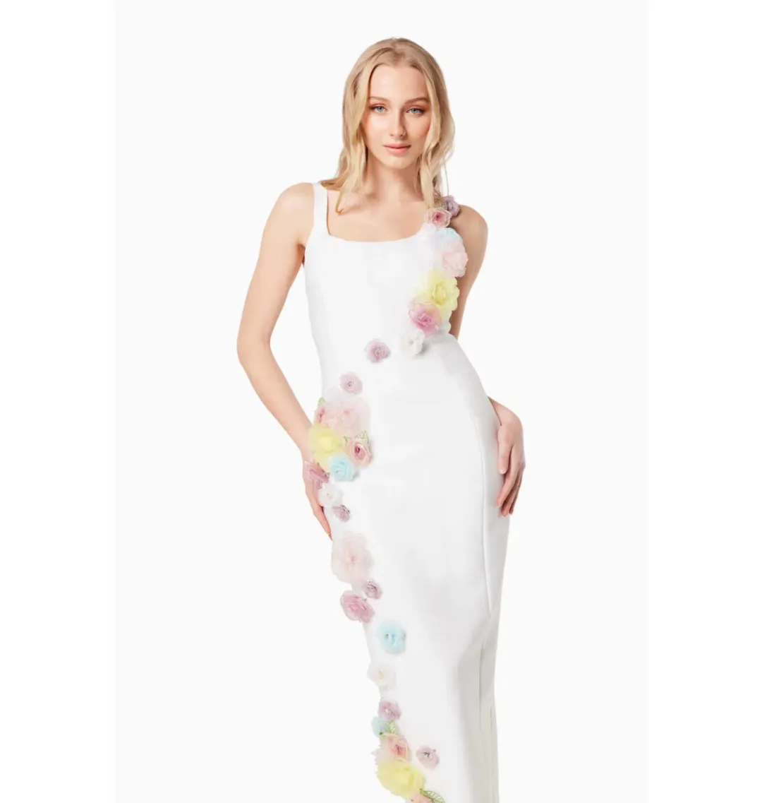 Elliatt Motif 3D Floral Dress in White Size AU 8 for rent on The Volte - main image