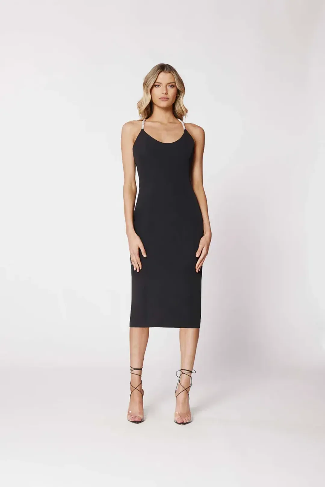 Bianca & Bridgett Diamante Kohl Midi Dress in Black Size AU 8 for rent on The Volte - main image