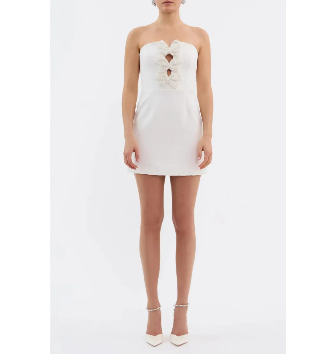 Rebecca Vallance Alicia Strapless Mini Dress White Size AU 8 for rent on The Volte - main image