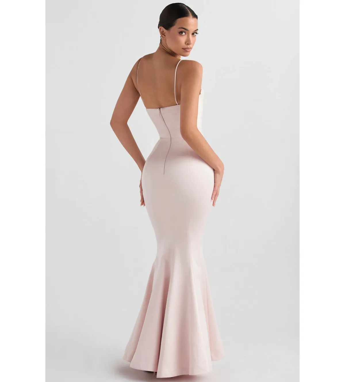 House Of CB Violette  Satin Fishtail Gown Blush Size M - Image 3