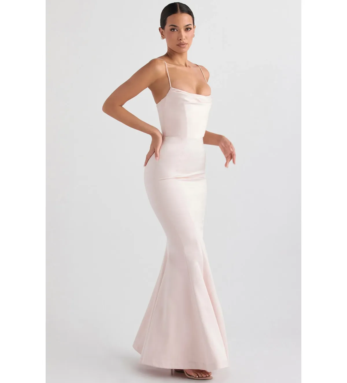 House Of CB Violette  Satin Fishtail Gown Blush Size M - Image 2