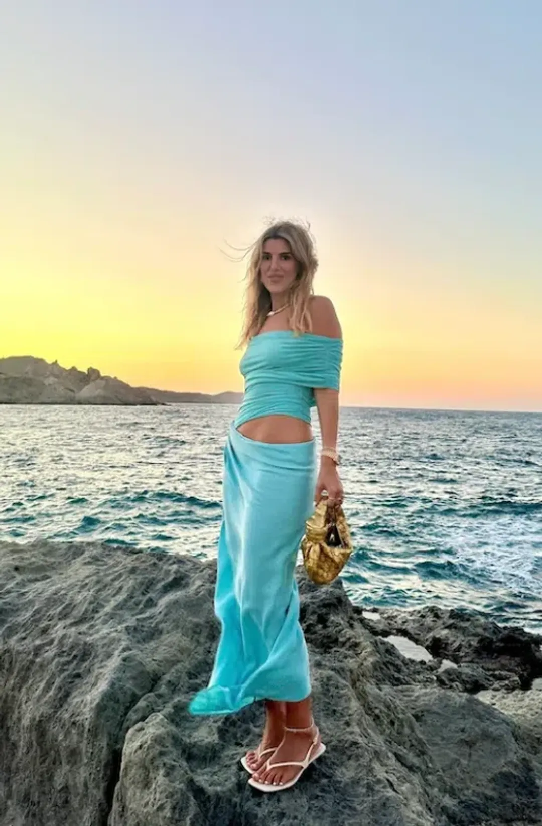 Benni Nico Off Shoulder Maxi Dress Aquamarine Size S / AU 8 for rent on The Volte - main image