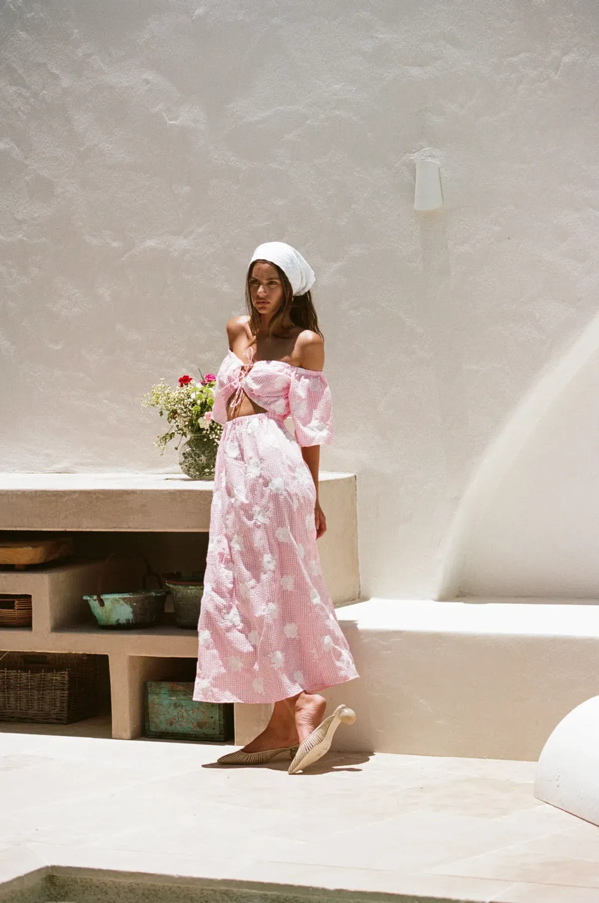 Sabo Skirt Nalu Off Shoulder Dress Gingham Pink/White Size XL / AU 14 - Image 1