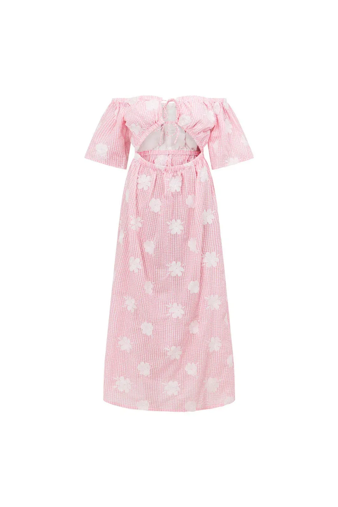 Sabo Skirt Nalu Off Shoulder Dress Gingham Pink/White Size XL / AU 14 for rent on The Volte - main image