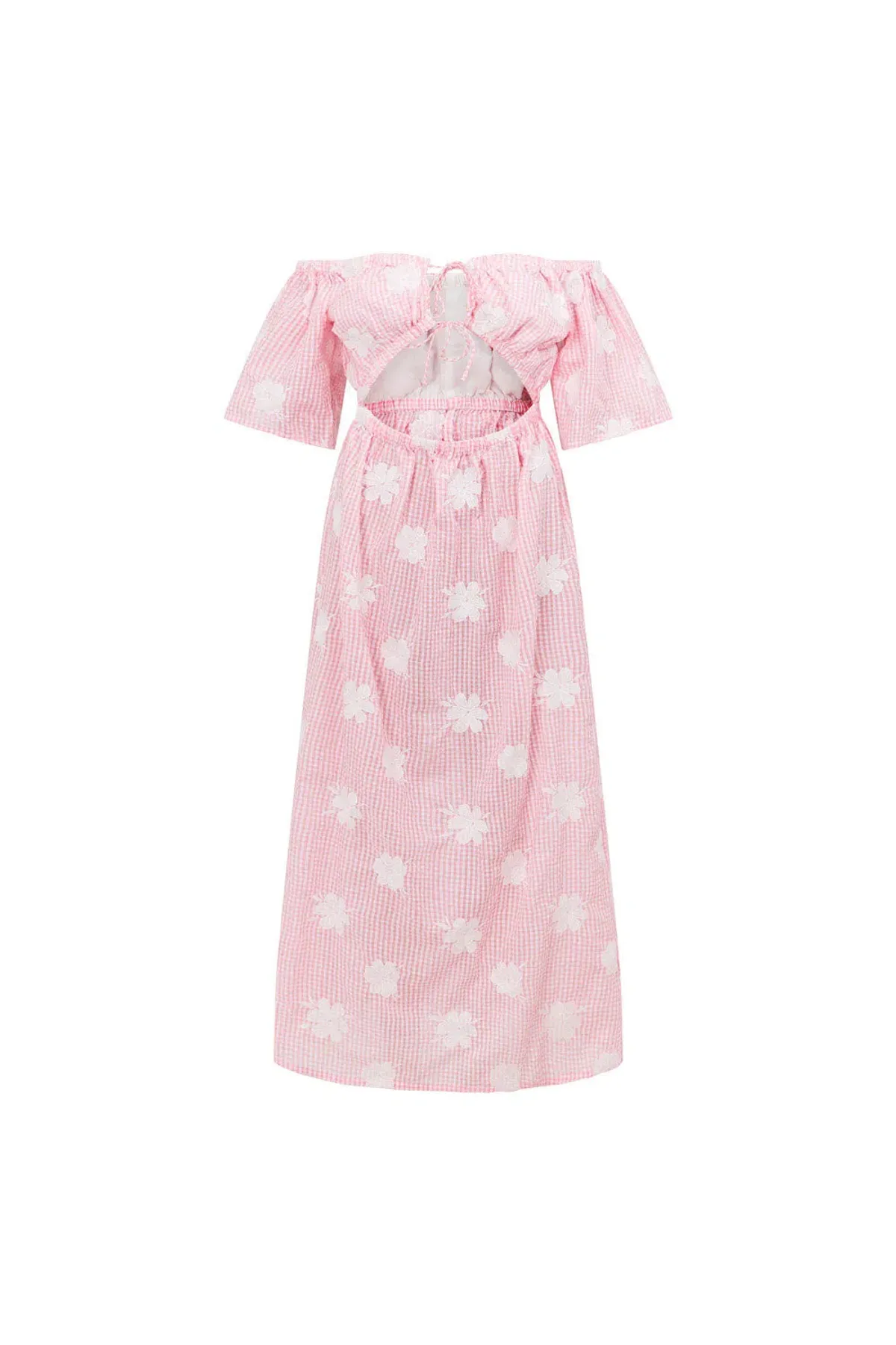 Sabo Skirt Nalu Off Shoulder Dress Gingham Pink/White Size XL / AU 14 - Image 9