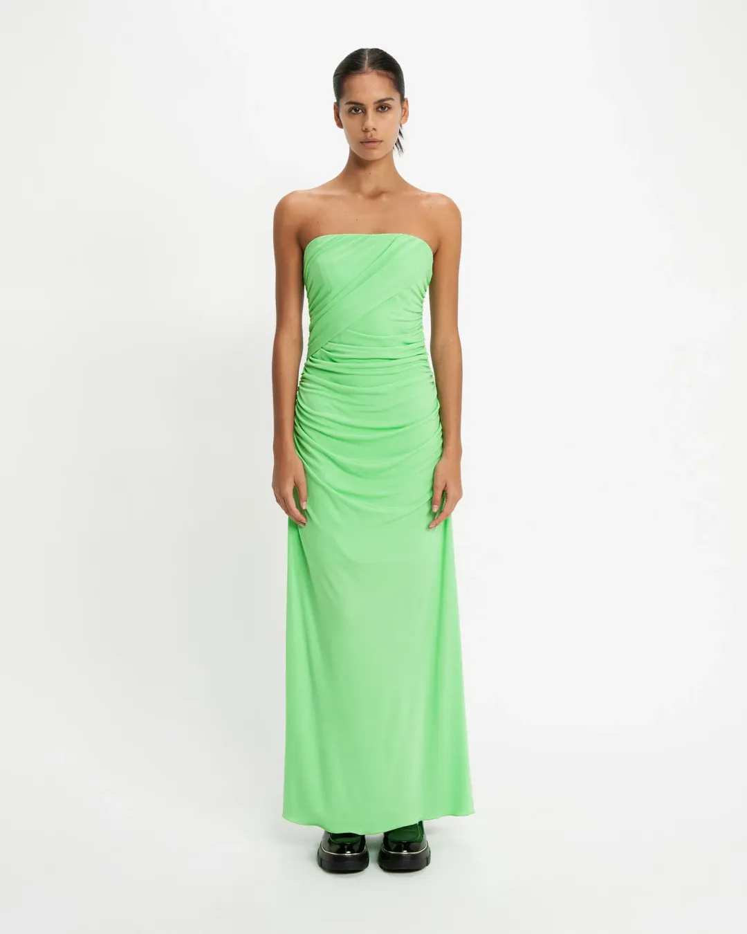 Cue Bandeau Jersey Maxi Dress Summer Green Size 8 for rent on The Volte - main image