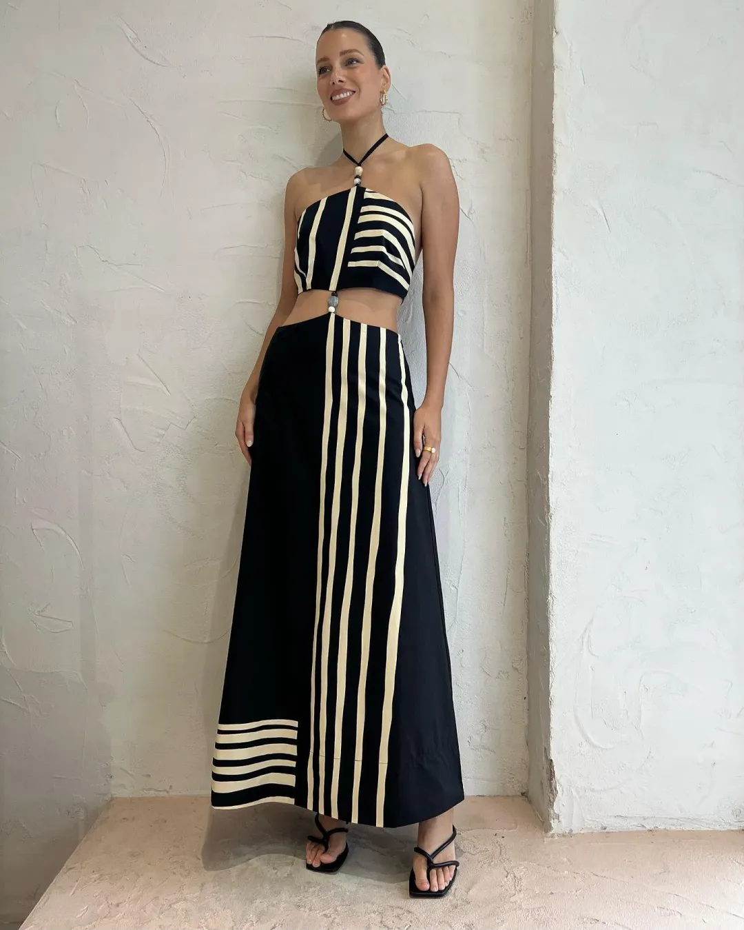 Sir the Label Linocut Beaded Halter Maxi Dress Ligne Print Size 8 for rent on The Volte - main image