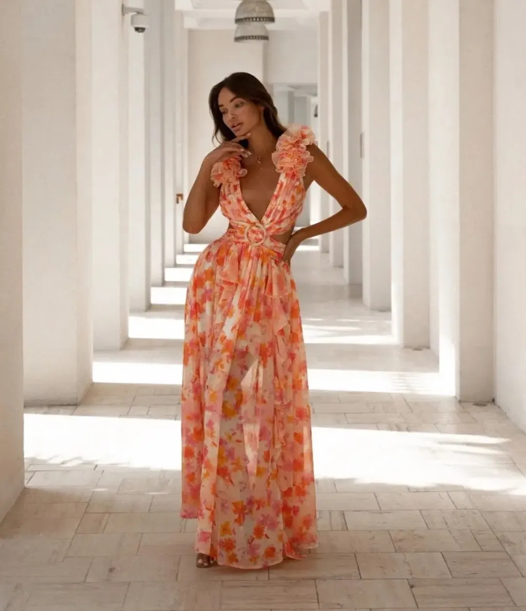 Anne Louise Boutique Floral Maxi Dress Orange Fuchsia Size XS / AU 6 for rent on The Volte - main image