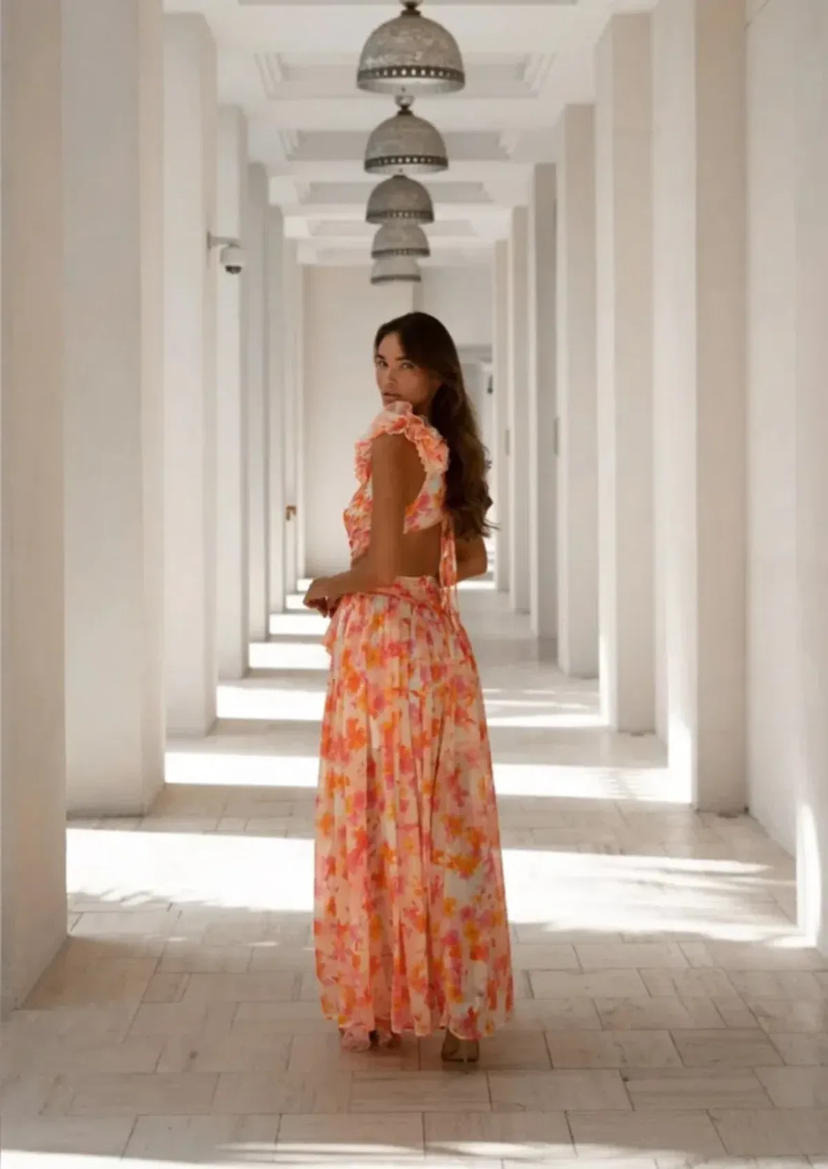 Anne Louise Boutique Floral Maxi Dress Orange Fuchsia Size XS / AU 6 - Image 3