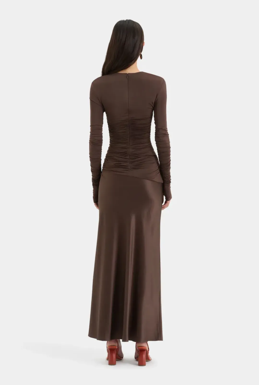 Sir the label Alessia Draped Gown chocolate size 8 for rent on The Volte - main image