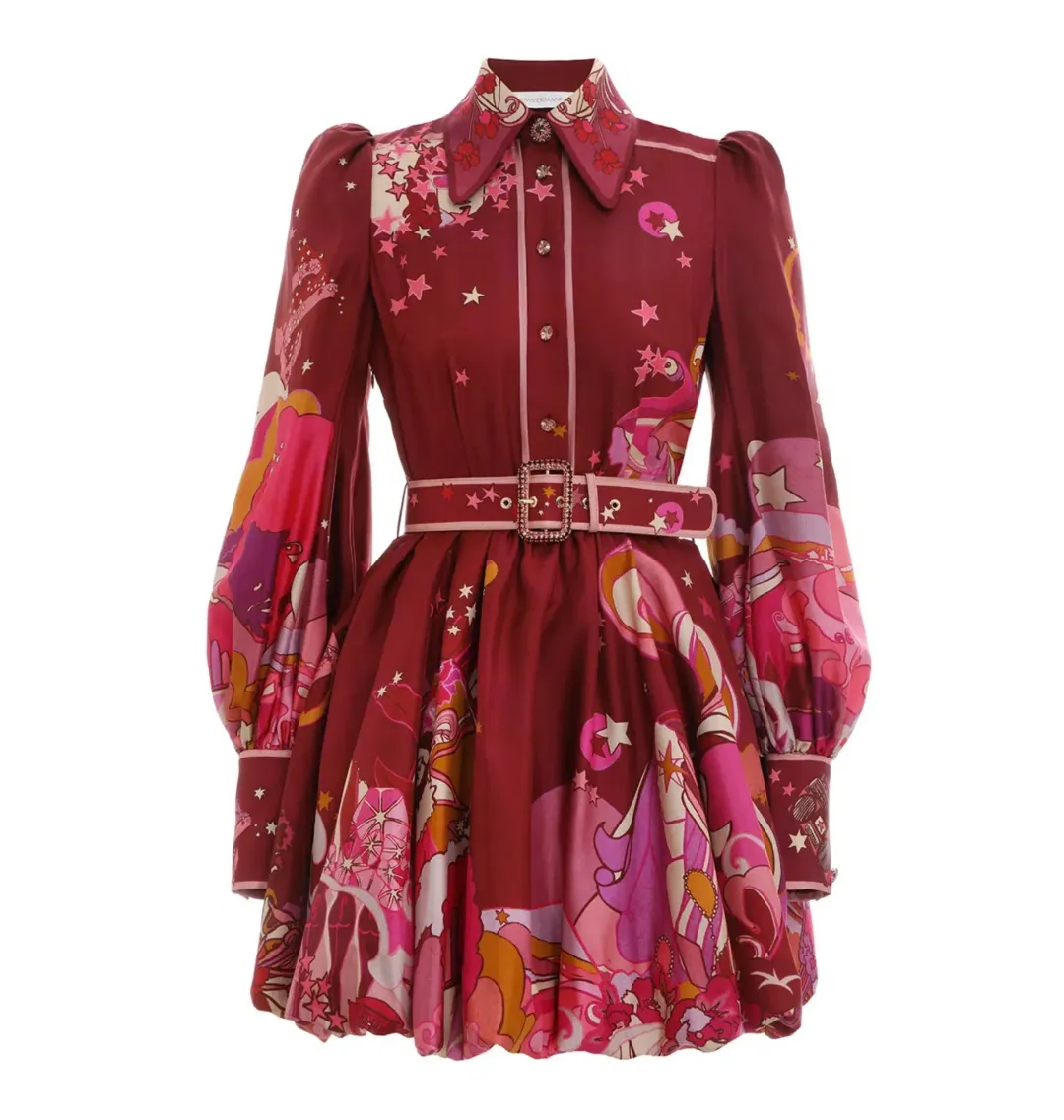 Zimmermann Concert Bubble Shirt Dress in Plum Collage Size 2 / AU 12 for rent on The Volte - main image