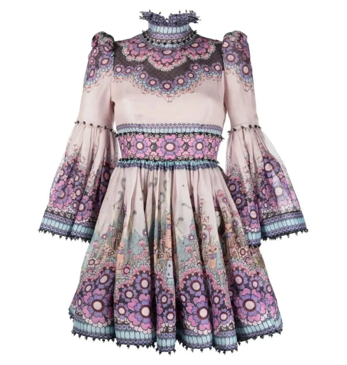 Zimmermann Celestial Bell Sleeve Mini Dress Gemini Zodiac Print Size 3 / AU 14 - Image 6