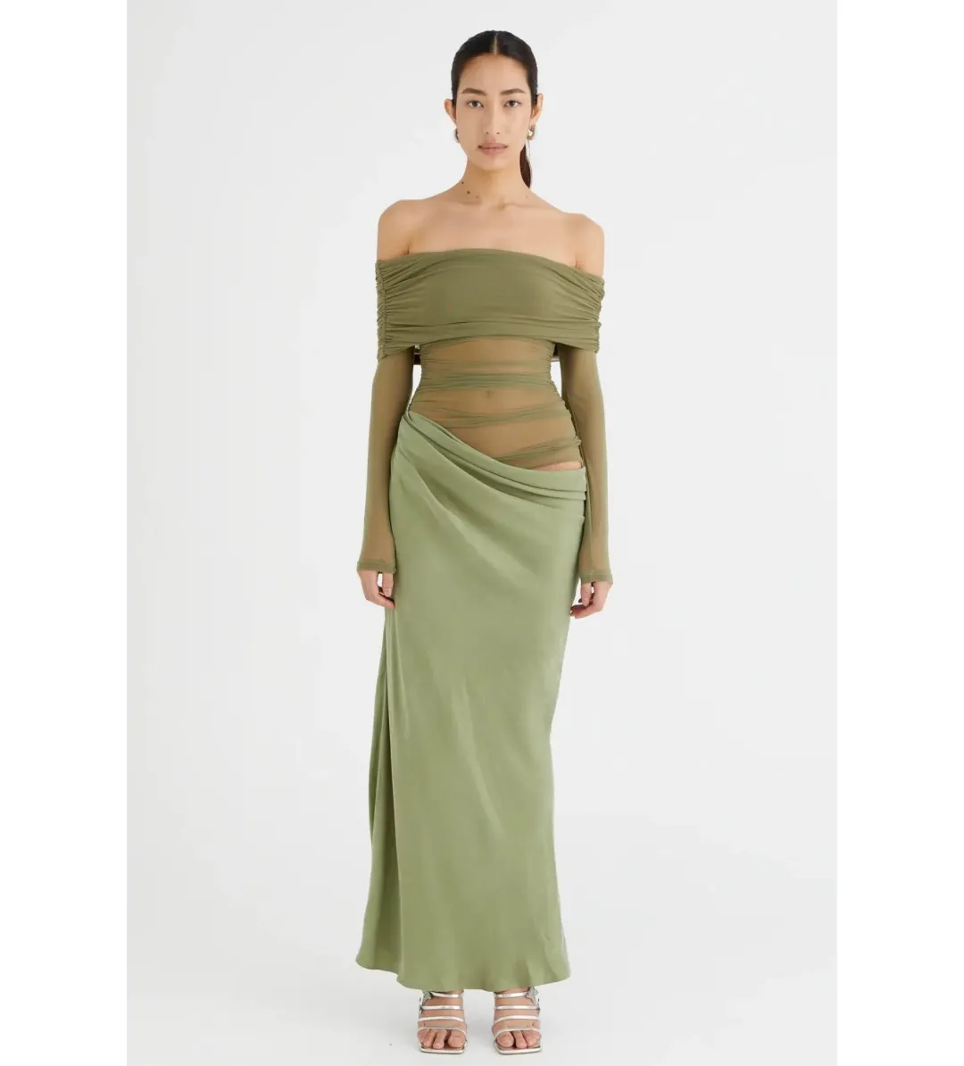 Benni Yasmin off Shoulder Dress in Pistachio Size 8 for rent on The Volte - main image
