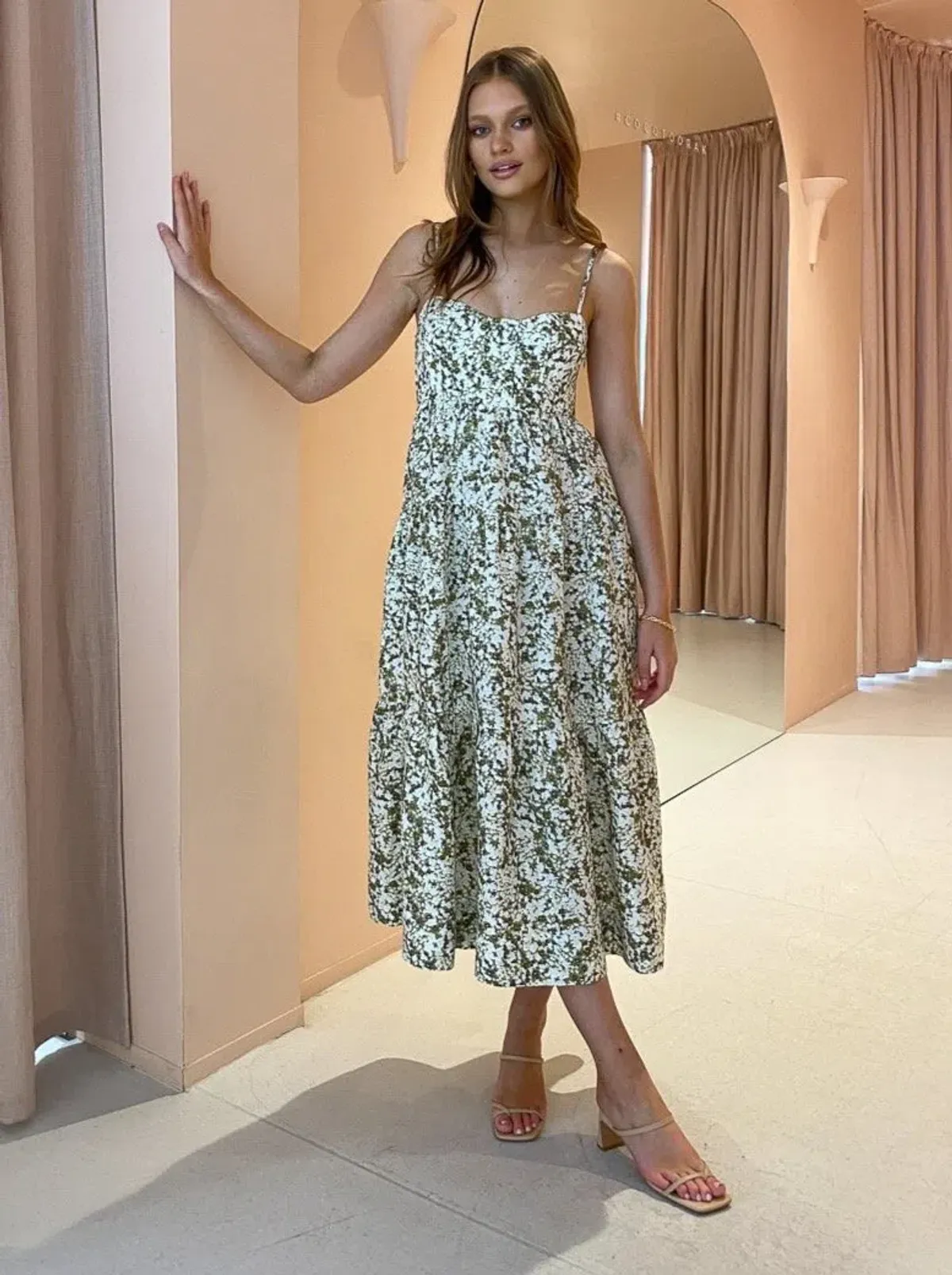 SHONA JOY SUZETTE TIERED MIDI LINEN DRESS  - Image 1