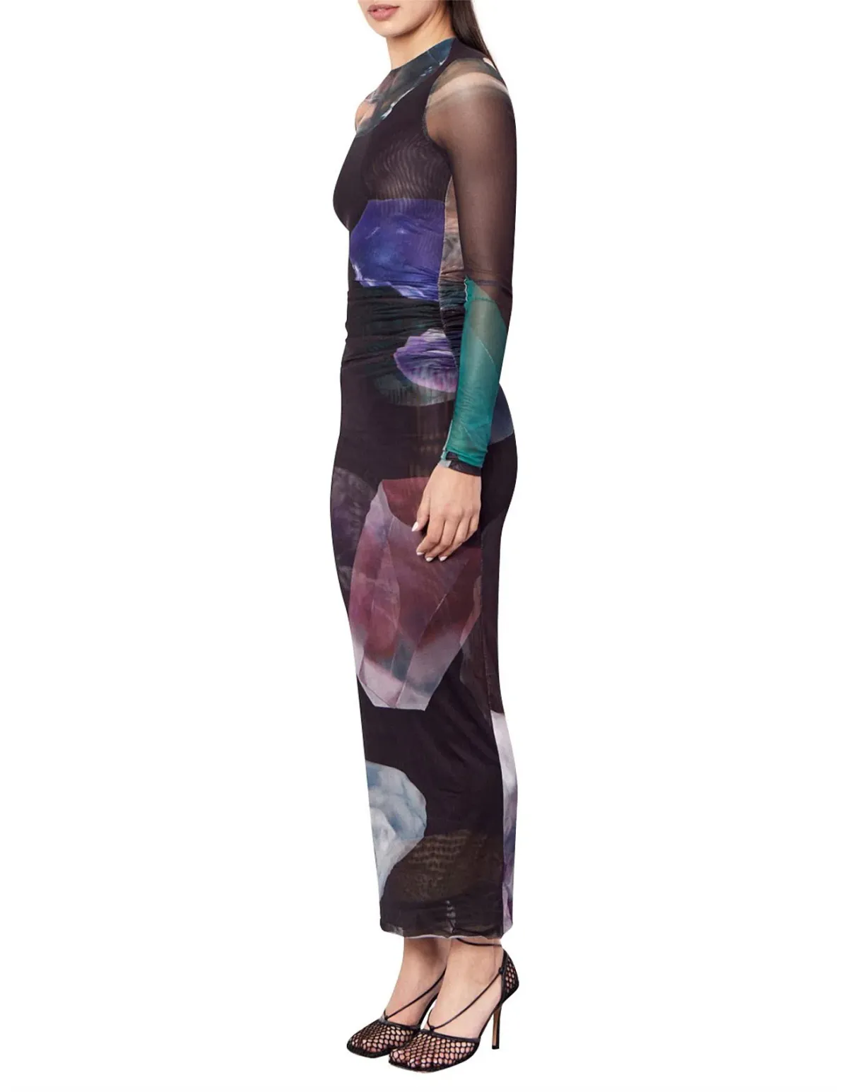 Romy Gemstone Long Sleeve Mesh Maxi Dress Black Multi Size AU 12 - Image 2