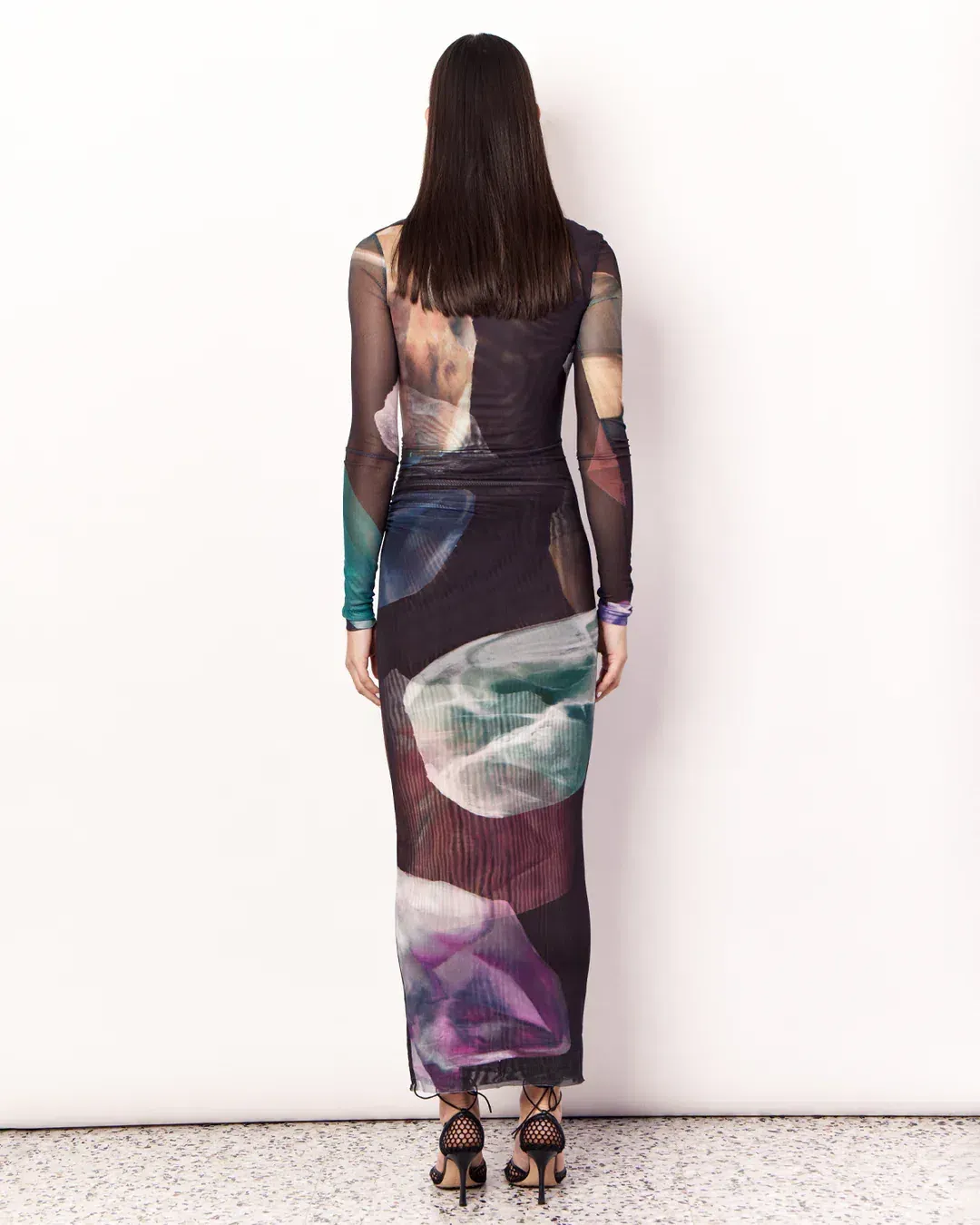 Romy Gemstone Long Sleeve Mesh Maxi Dress Black Multi Size AU 12 for rent on The Volte - main image