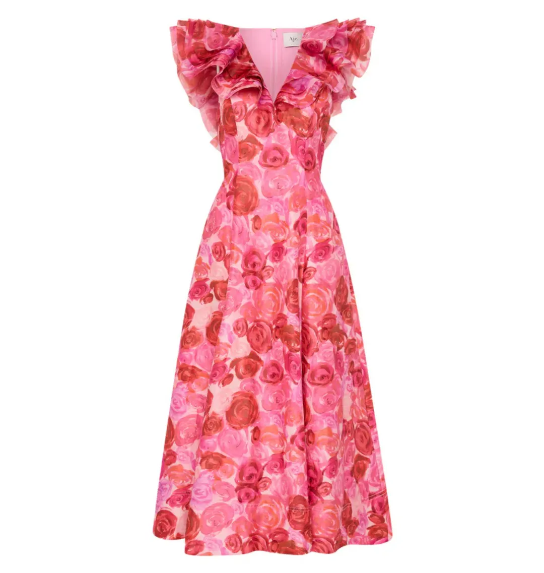 Aje Enchanted Plunge Midi Dress Misty rose Size AU 8 for rent on The Volte - main image