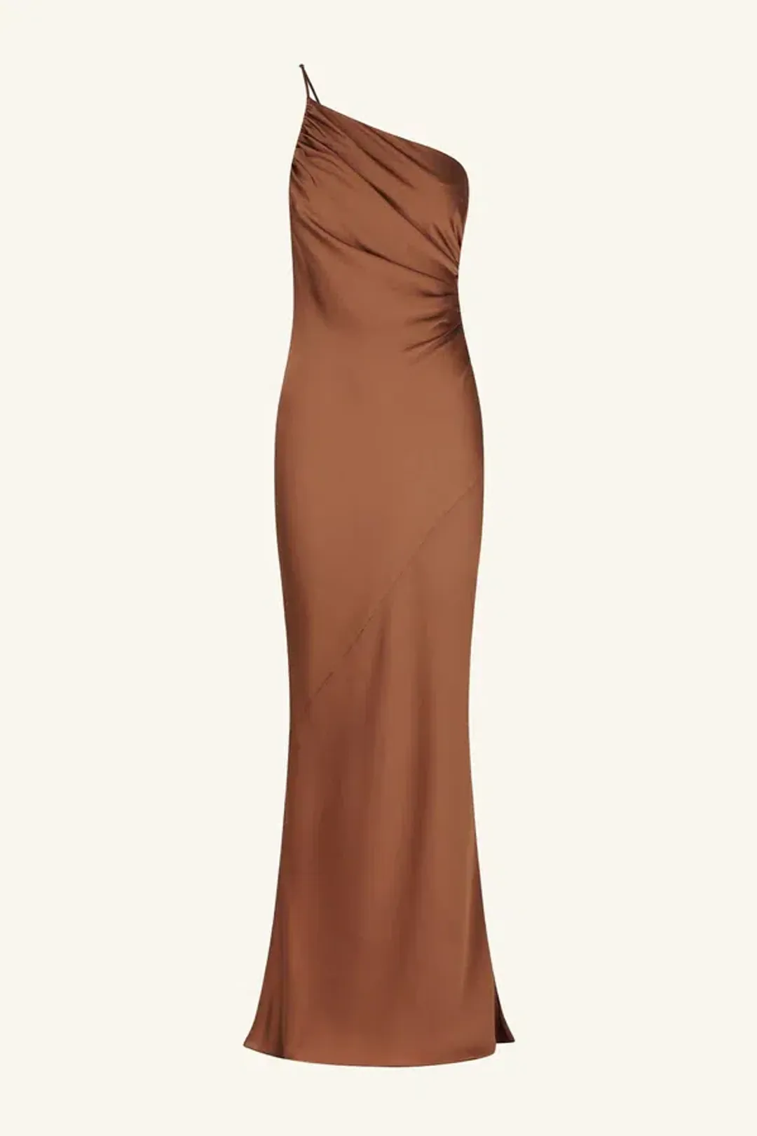 Shona Joy Luxe Asymmetrical Gathered Maxi Dress in Mocha Size 8 for rent on The Volte - main image