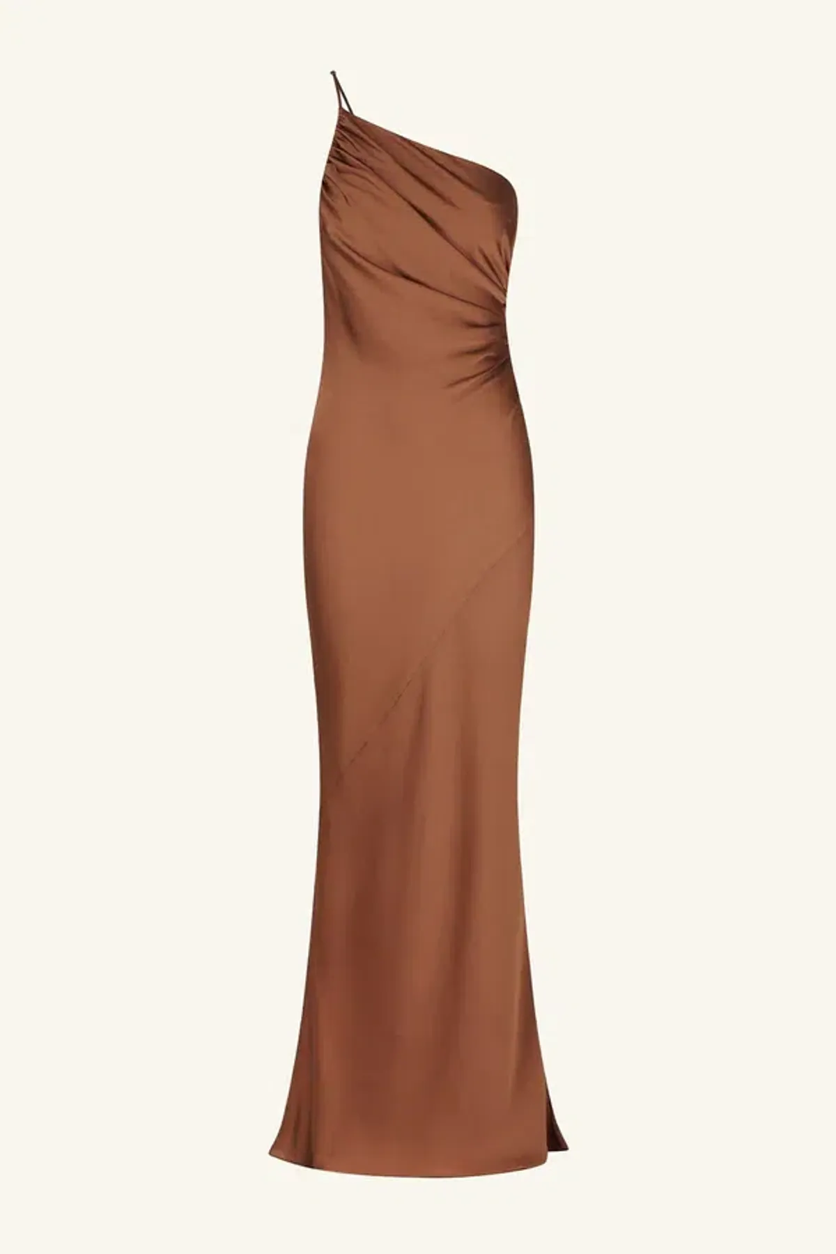 Shona Joy Luxe Asymmetrical Gathered Maxi Dress in Mocha Size 8 - Image 4