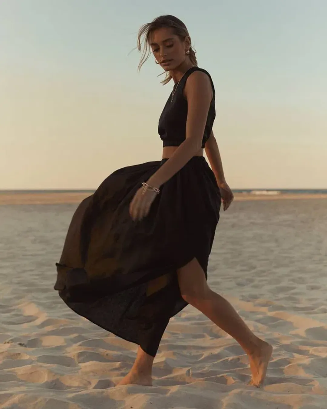 Dissh Dylan Linen Crop and Maxi Skirt Set Black Size 6 for rent on The Volte - main image