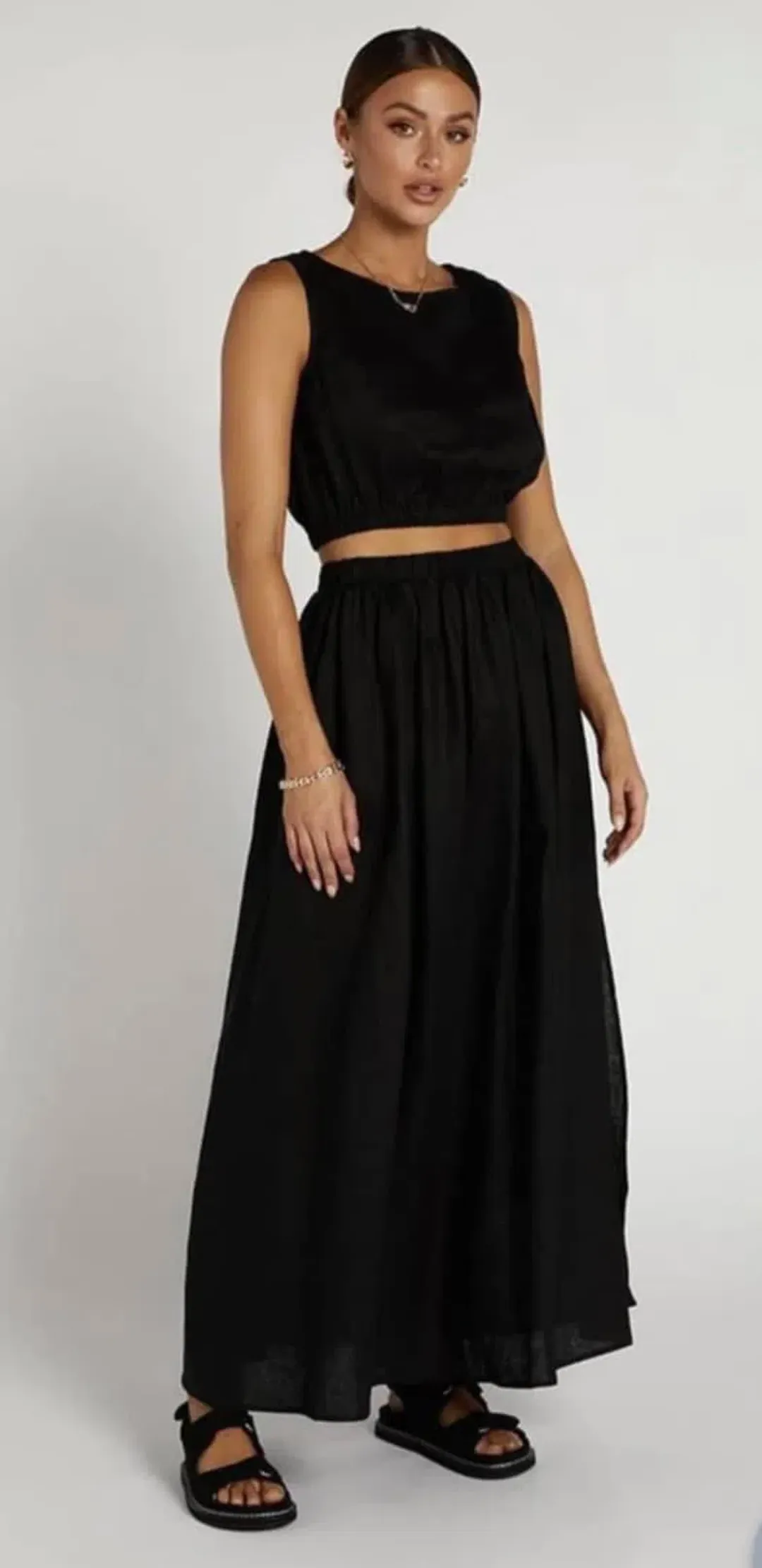 Dissh Dylan Linen Crop and Maxi Skirt Set Black Size 6 for rent on The Volte - main image