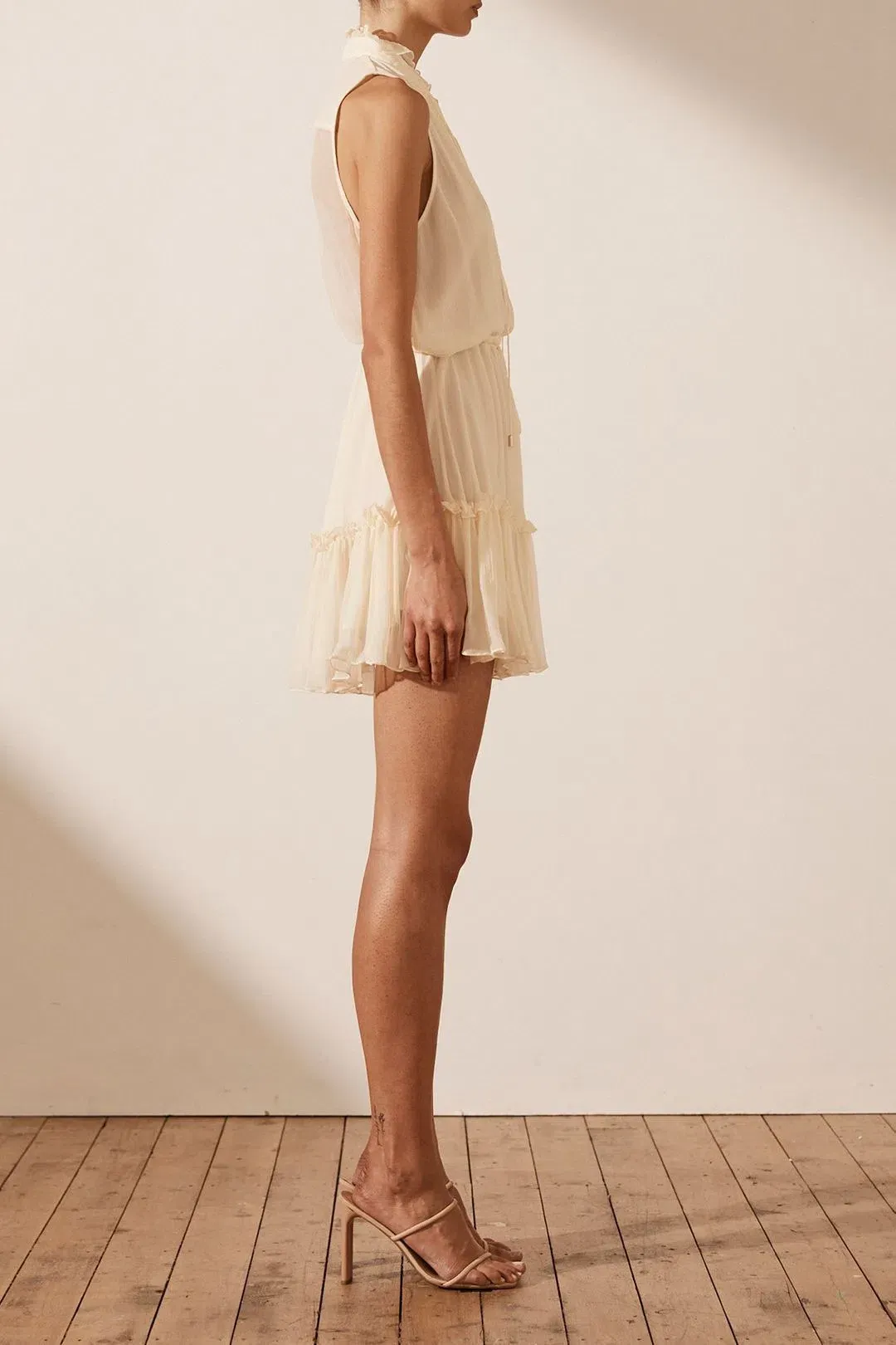 Shona Joy Victoria Sleeveless Drawstring Mini Dress Cream Size 12 for rent on The Volte - main image