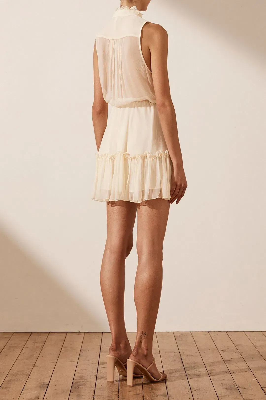 Shona Joy Victoria Sleeveless Drawstring Mini Dress Cream Size 12 for rent on The Volte - main image