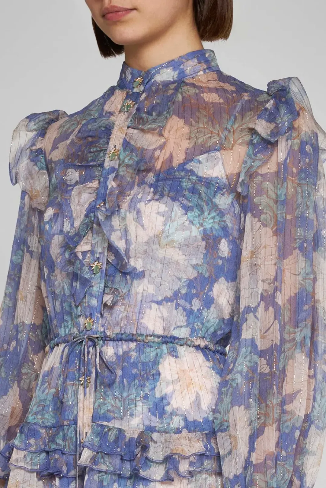 Zimmermann Cosmic Mini Scallop Dress Mist Floral Blue Size 2 / AU 12 for rent on The Volte - main image