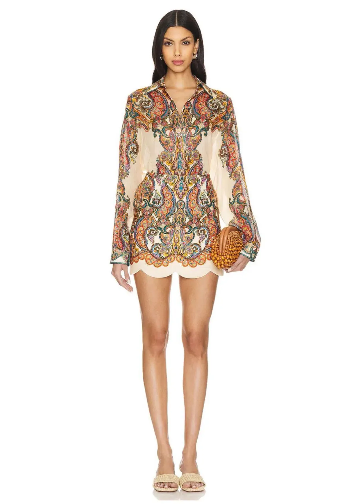 Zimmermann Ottie Oversized Shirt and Scallop Mini Skirt Set Multi Paisley Size 1 / AU 10 - Image 1