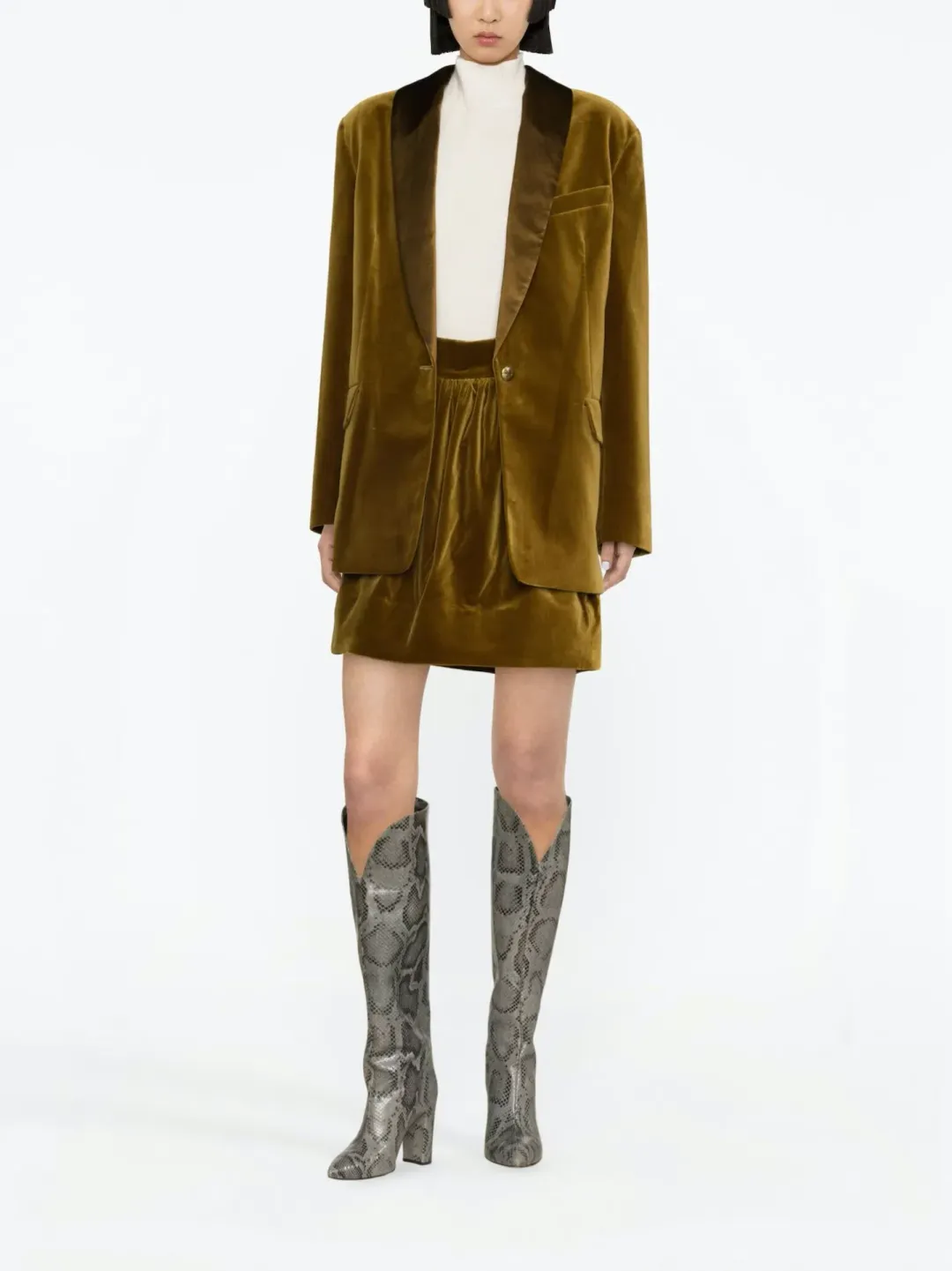 Zimmermann Lyrical Velvet Blazer and Mini Skirt Set Chartreuse Size 0 / AU 8 for rent on The Volte - main image