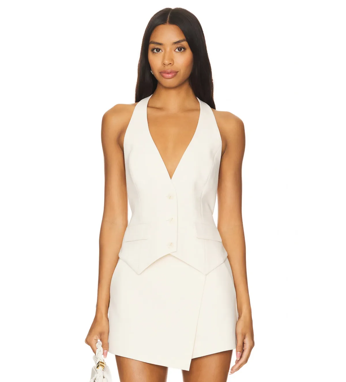 Shona Joy Irena Tailored Open Back Vest Size 6 and Wrap Skort Size 8 Set Rice - Image 2