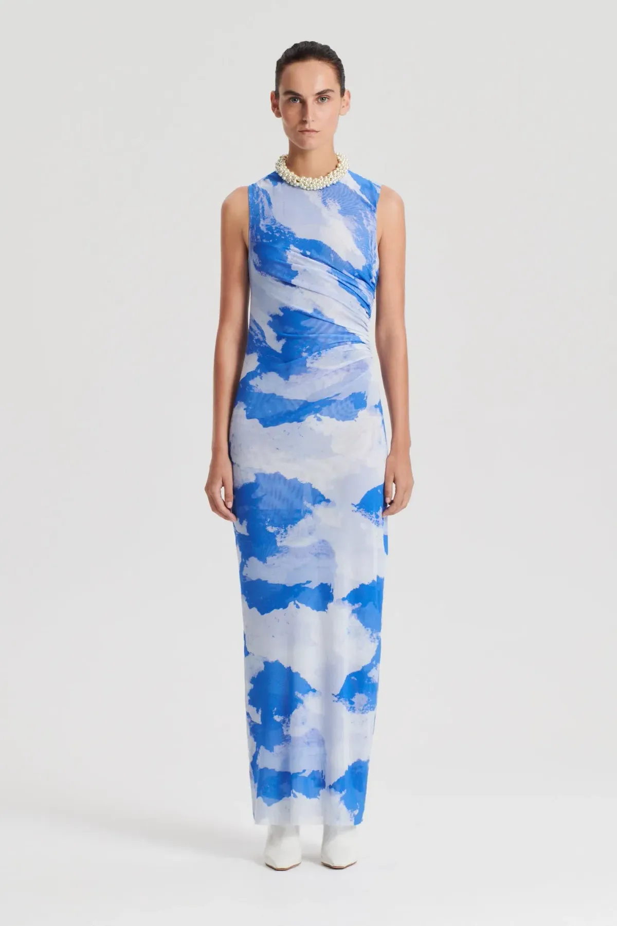 Scanlan Theodore Italian Cloud Print Dress in Blue Size AU 10 - Image 1