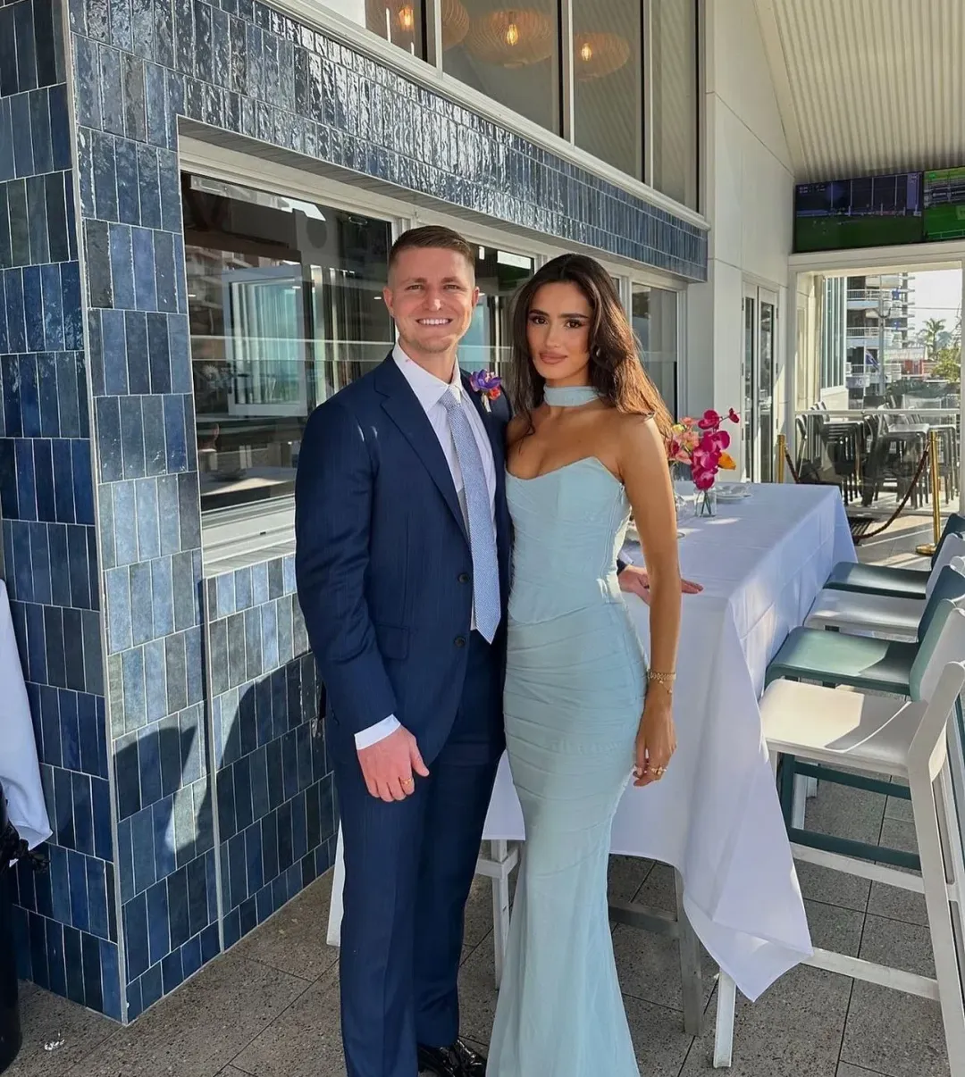 House of CB Hallie Strapless Corset With Neck Scarf and Cassidy Fluted Hem Maxi Skirt Set Bluebell Size S / AU 8 for rent on The Volte - main image