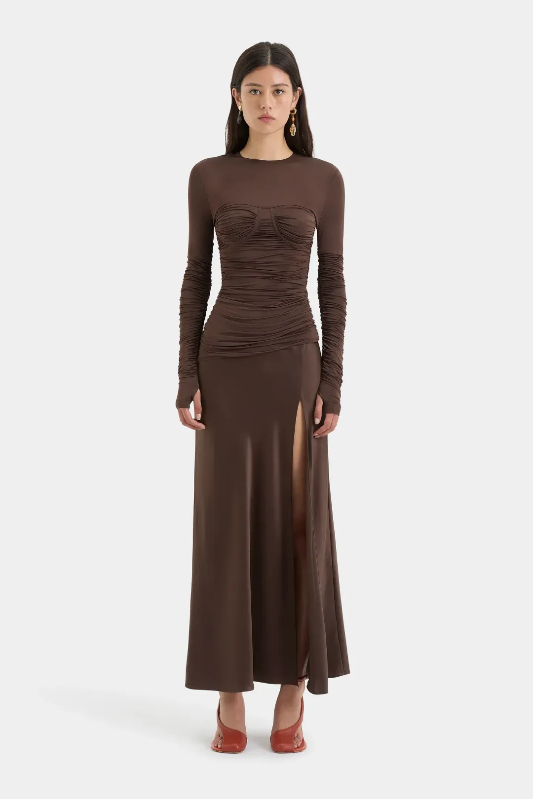 Sir the Label Alessia Draped Gown Chocolate Size 0 / AU 6 for rent on The Volte - main image