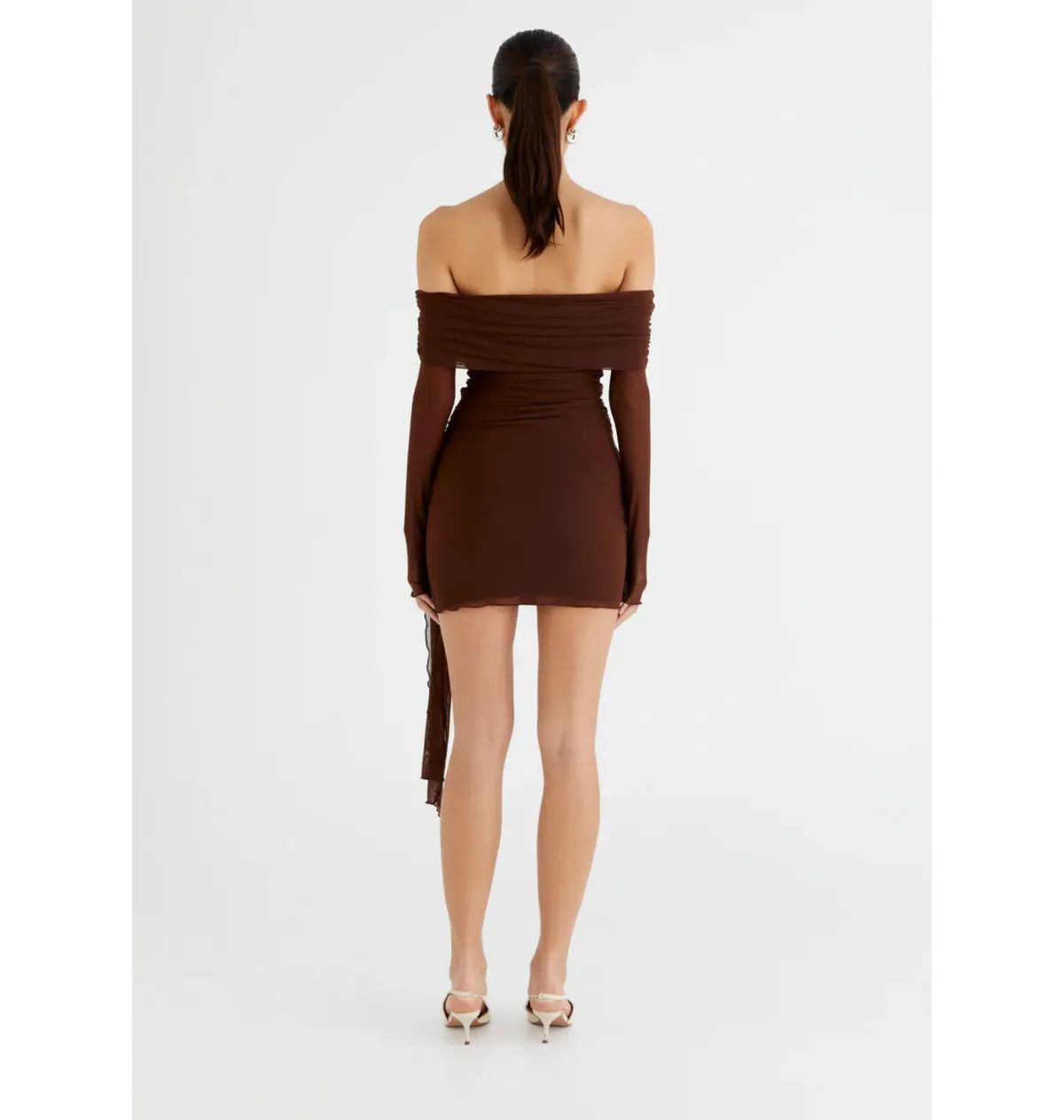 Benni Yasmin Off Shoulder Mini Dress Cacao Size AU 8  - Image 4