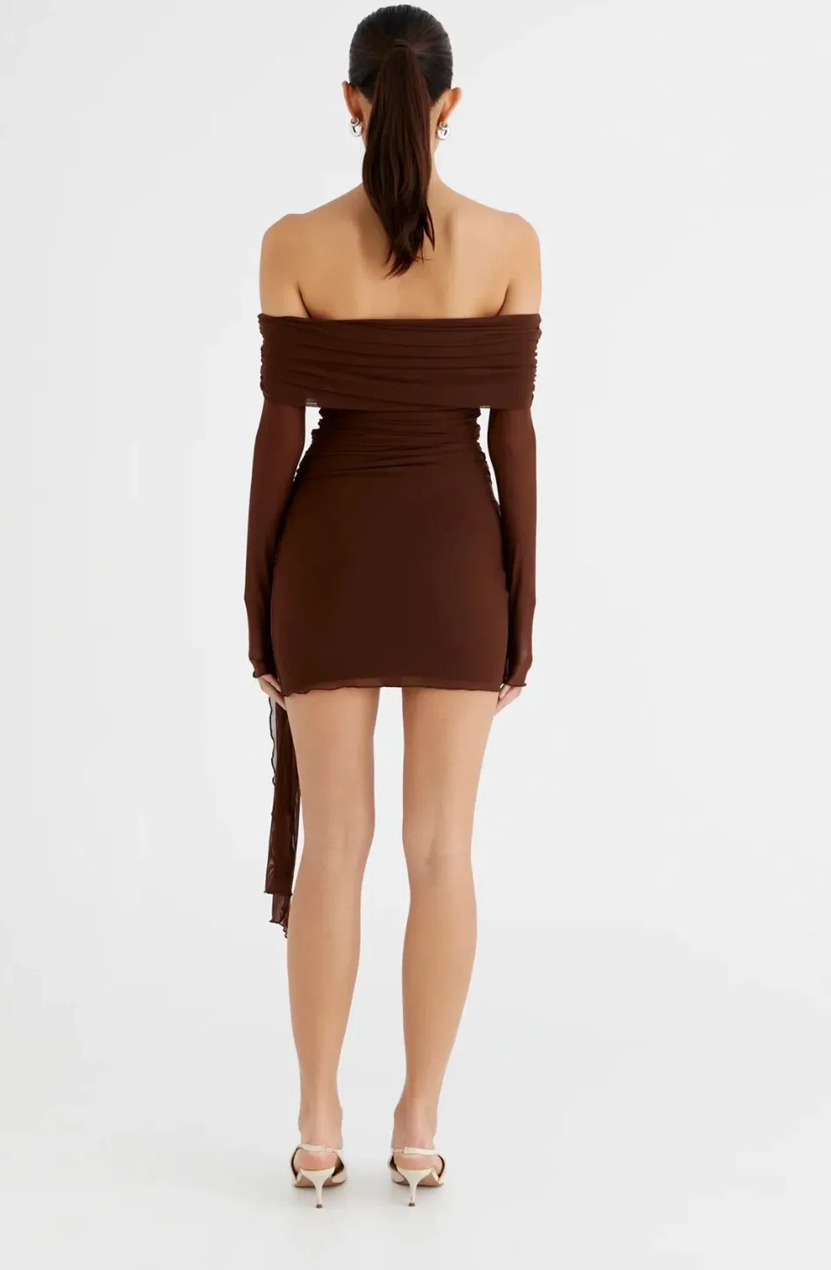 Benni Yasmin Off Shoulder Mini Dress Cacao Size 10  - Image 2