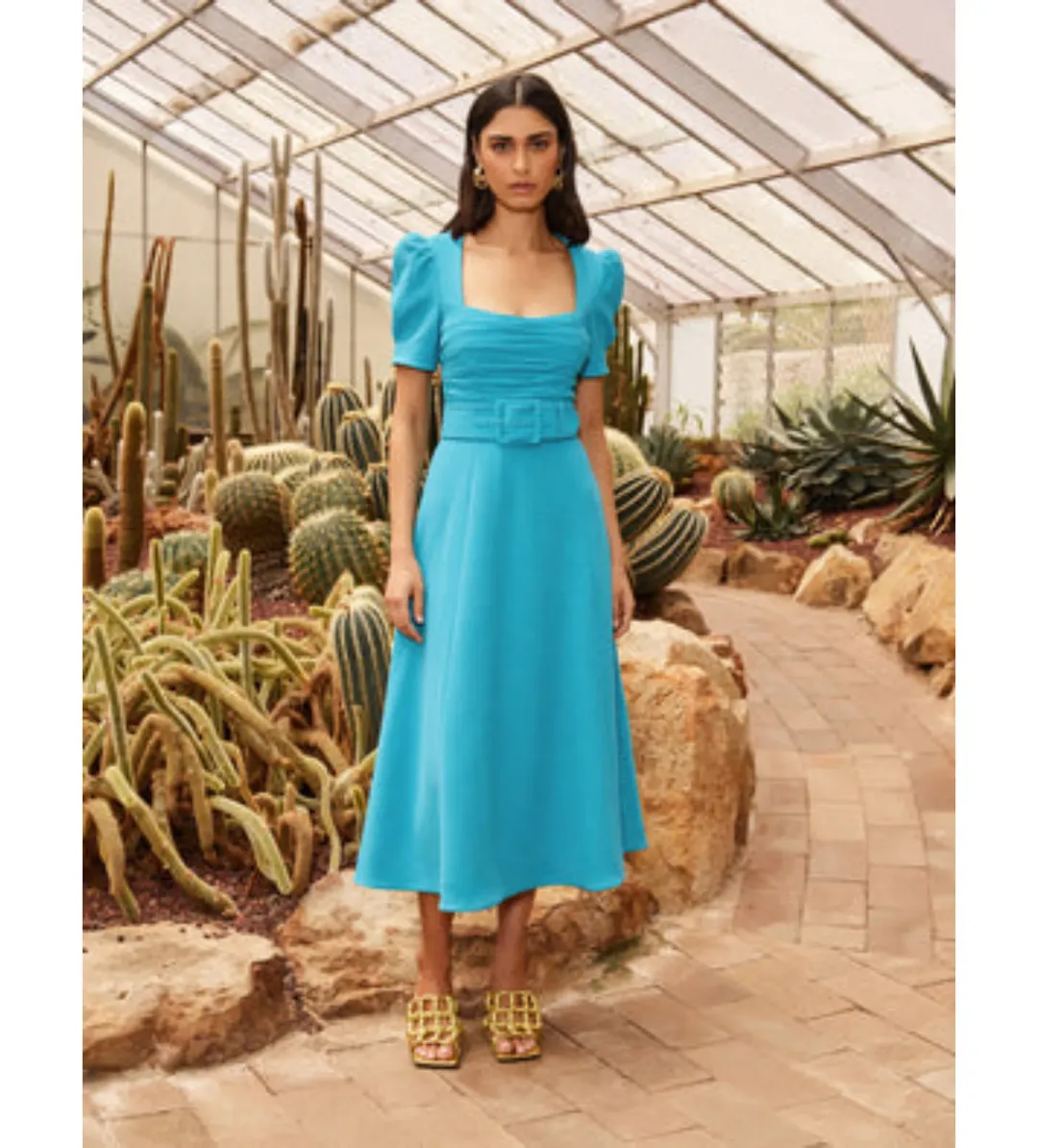 Rebecca Vallance Ella Short Sleeve Midi Dress Blue Size 10  for rent on The Volte - main image