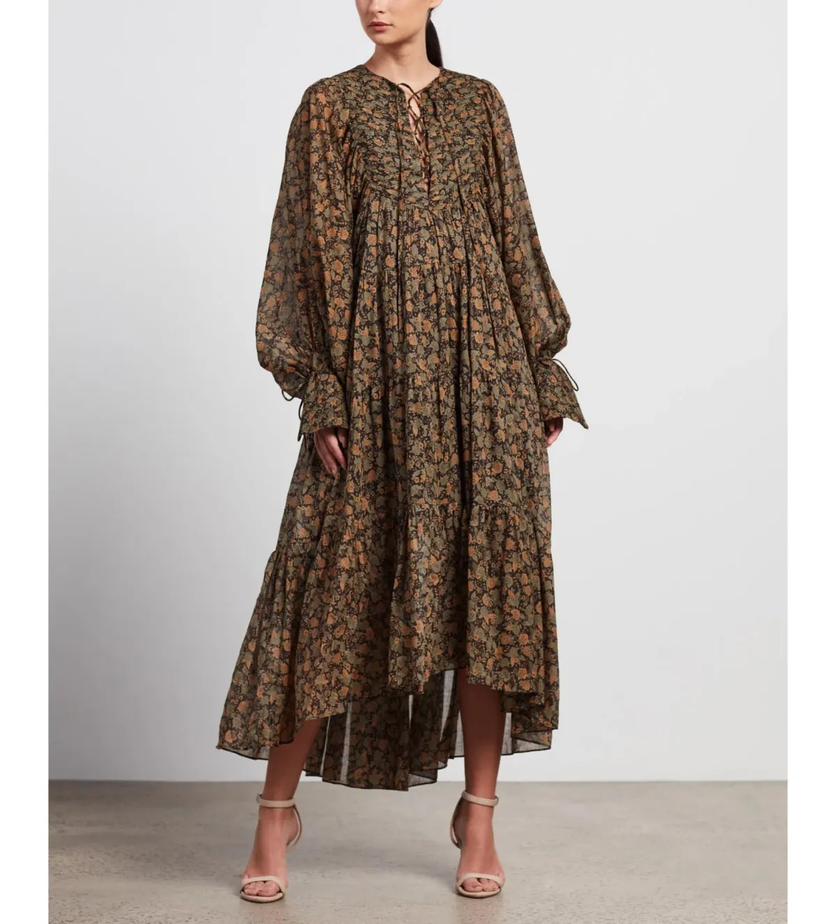 Shona Joy Francine Pin Tuck Balloon Sleeve Midi Dress Print Size 12 - Image 1