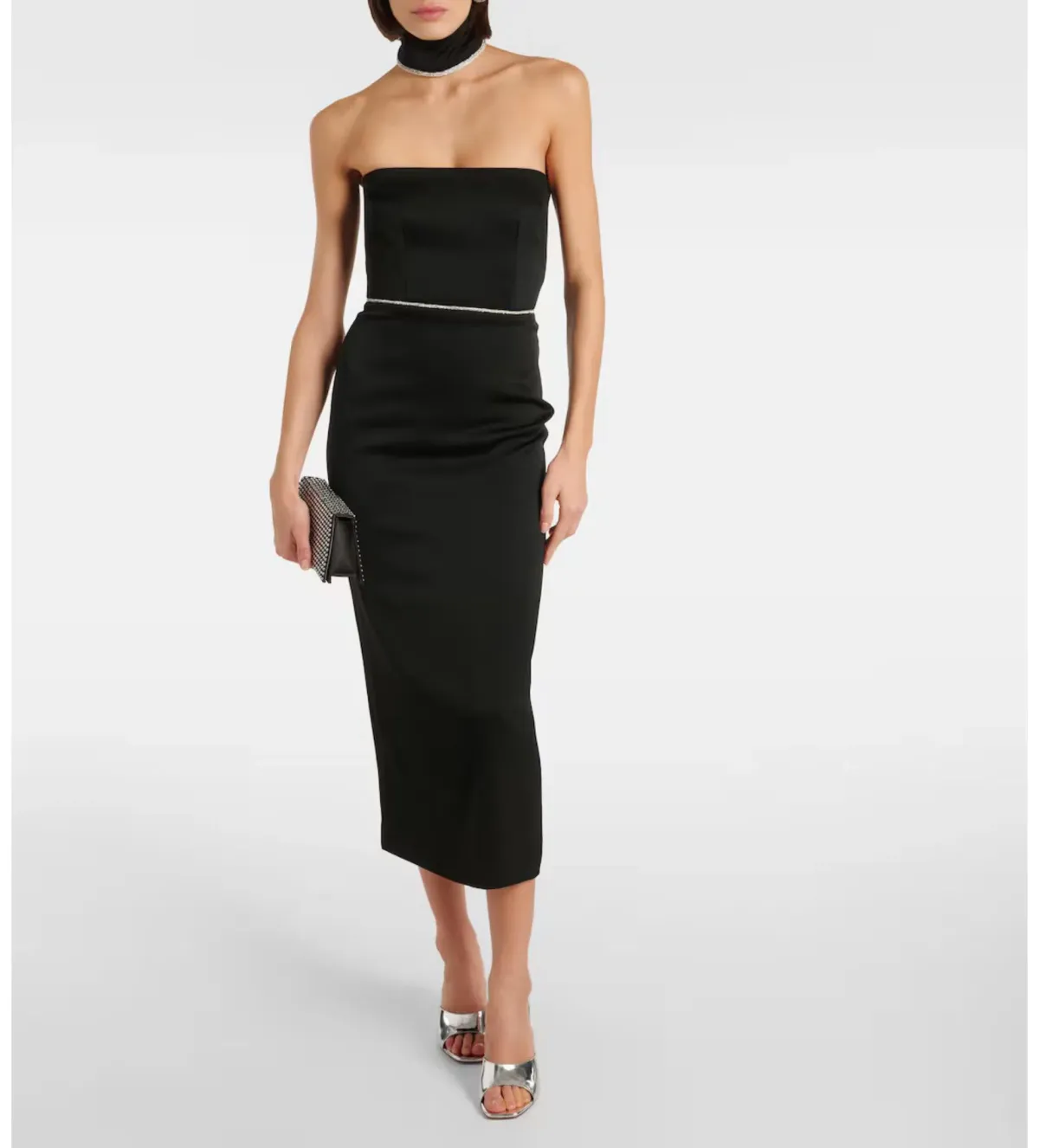 Alex Perry Crystal-embellished Satin Midi Dress Black Size 8 - Image 1