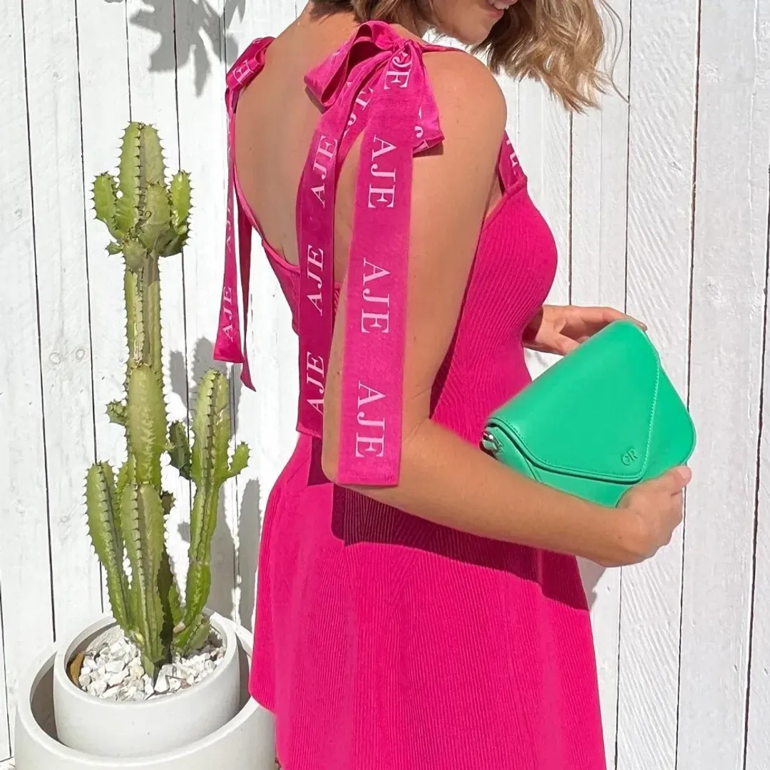 Aje Amber Knit Mini Dress Pink Size L / AU 12 for rent on The Volte - main image