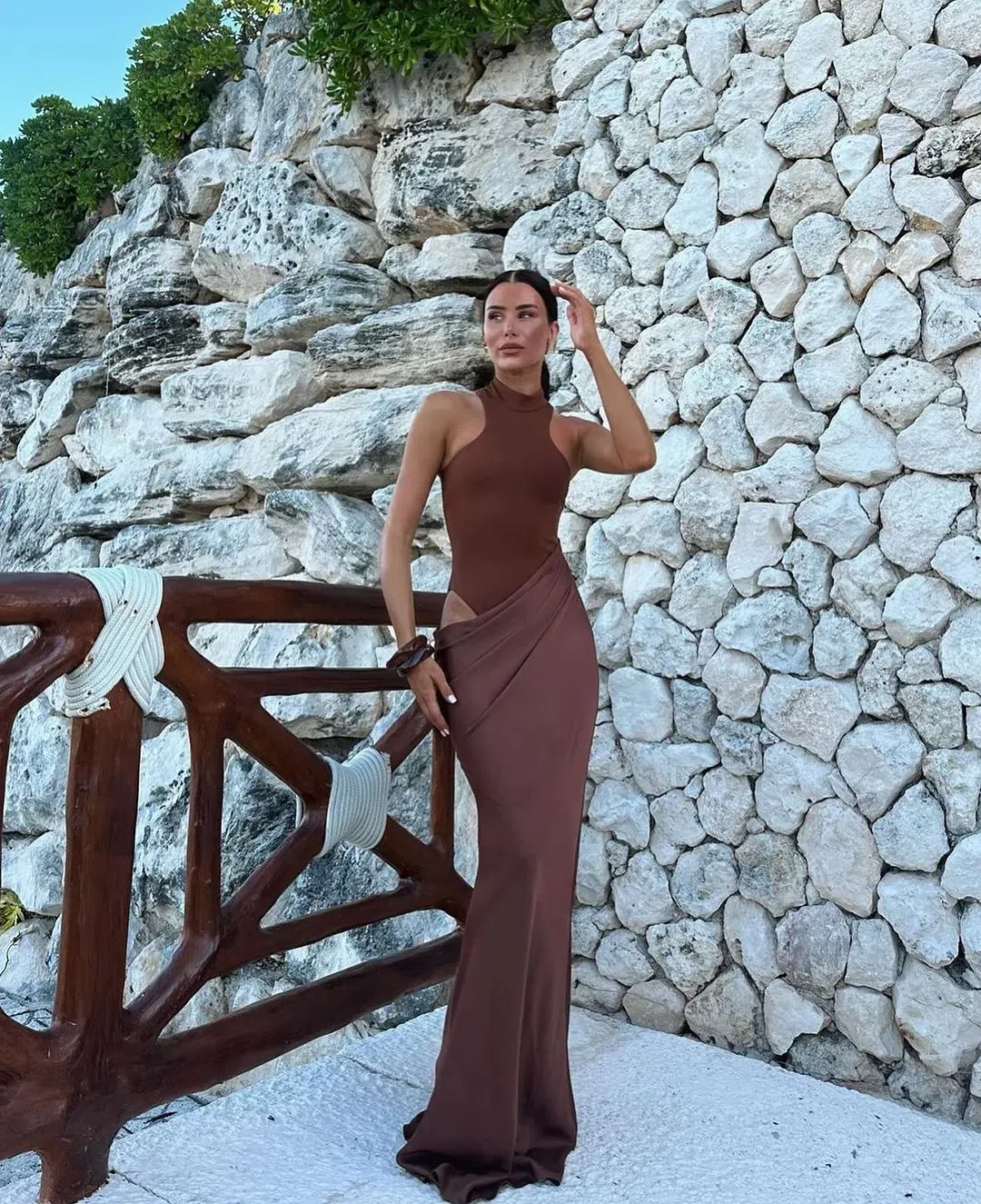 Camila Coelho Estrella Maxi Dress in Nutshell Brown Size XS / AU 6 for rent on The Volte - main image