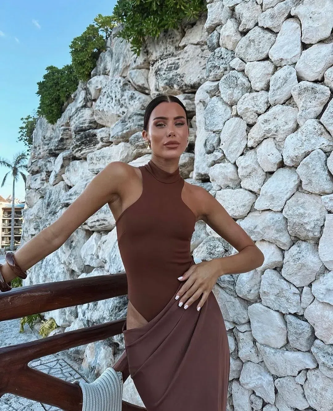 Camila Coelho Estrella Maxi Dress in Nutshell Brown Size XS / AU 6 for rent on The Volte - main image