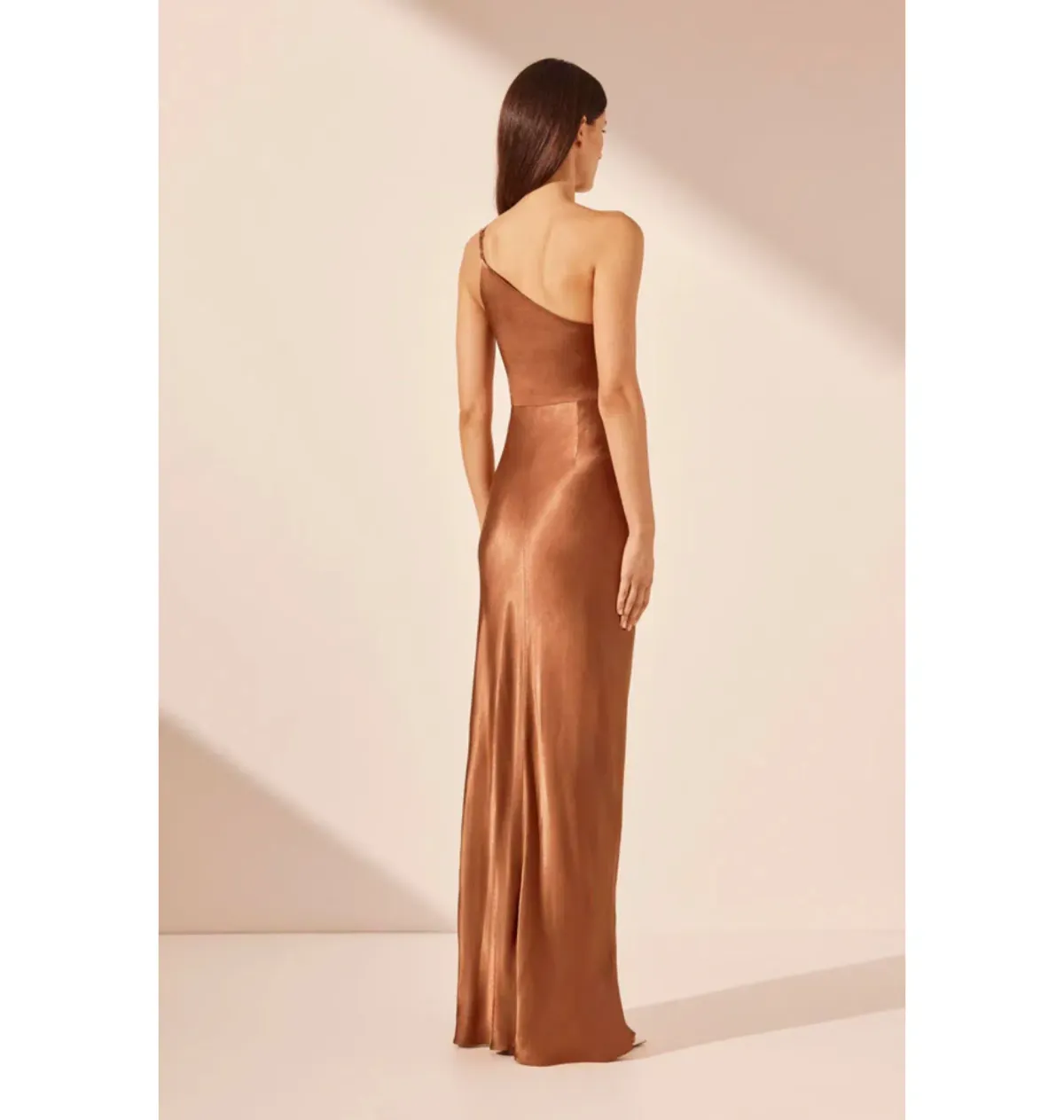 Shona Joy La Lune Asymmetrical Gathered Maxi Dress Almond Size AU 10 - Image 5