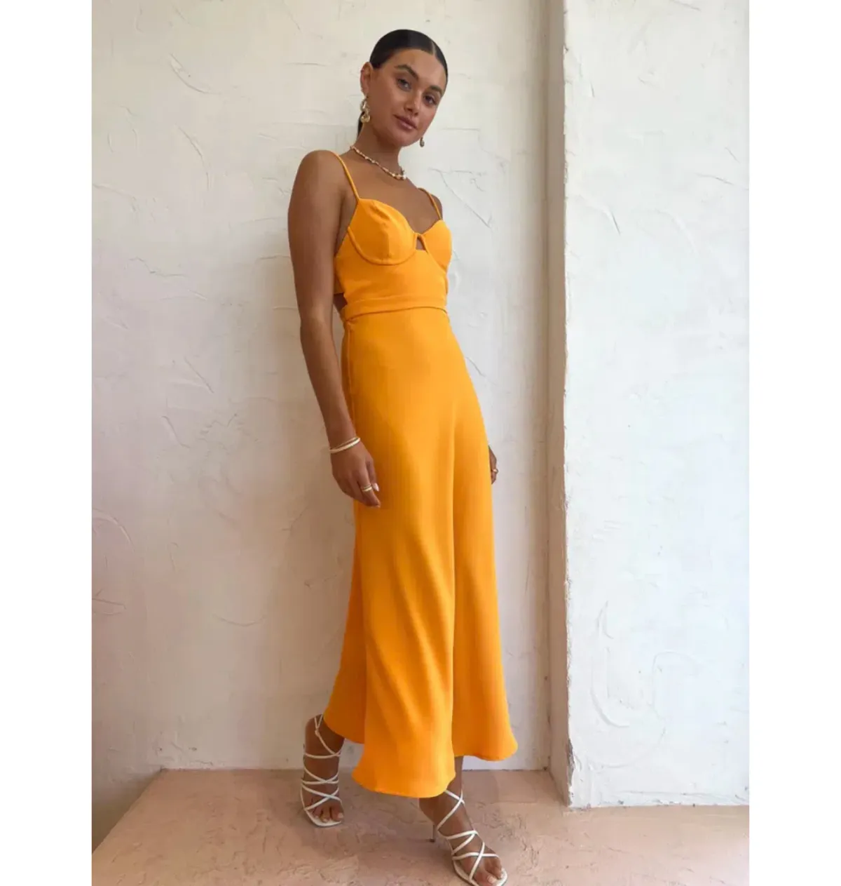 By Johnny Callia Wire Midi Dress In Apricot Orange Size AU 12 - Image 4