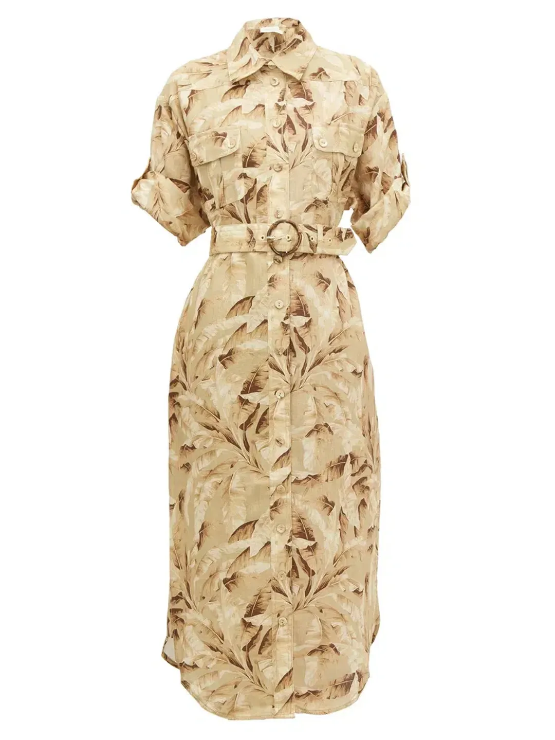 Zimmermann Linen Belted Shirt Dress Palm Tree Print Size 3 / AU 14 for rent on The Volte - main image