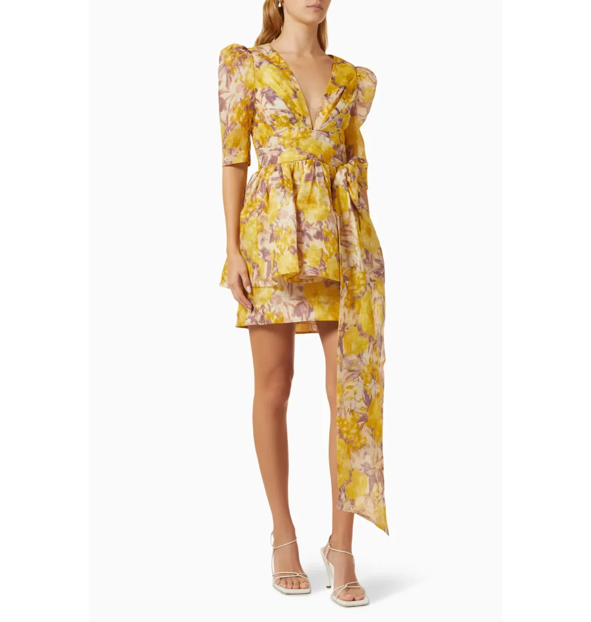 Zimmermann High Tide Peplum Mini Dress in Yellow Ikat Floral Size 2 / AU 12 - Image 1