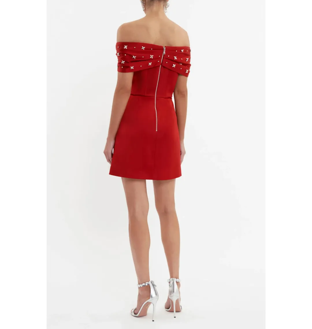 Rebecca Vallance Carmella Off The Shoulder Mini Dress Red Size AU 8 for rent on The Volte - main image