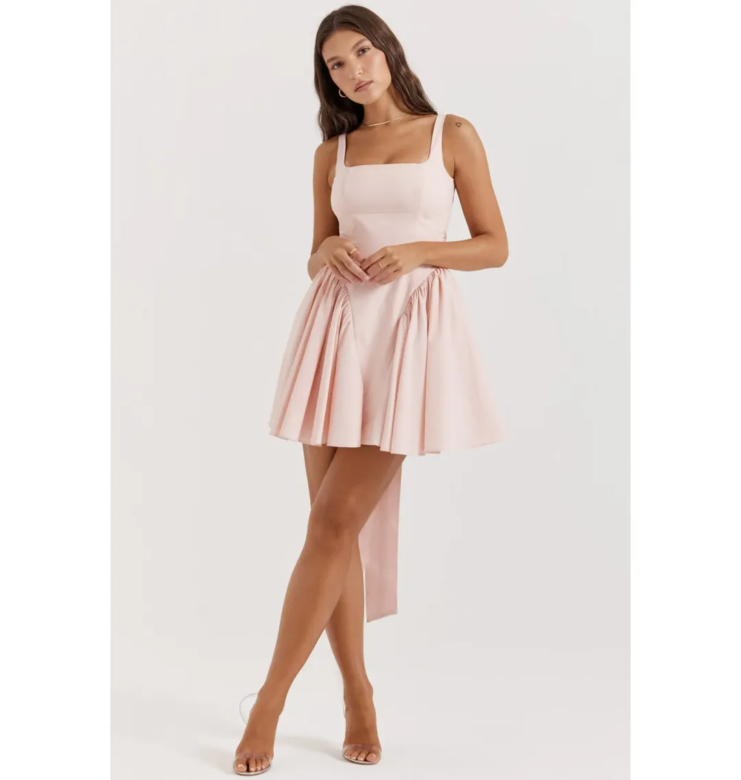 House of CB Florianne Bow Mini Dress Soft Peach Size Small / AU 8 for rent on The Volte - main image