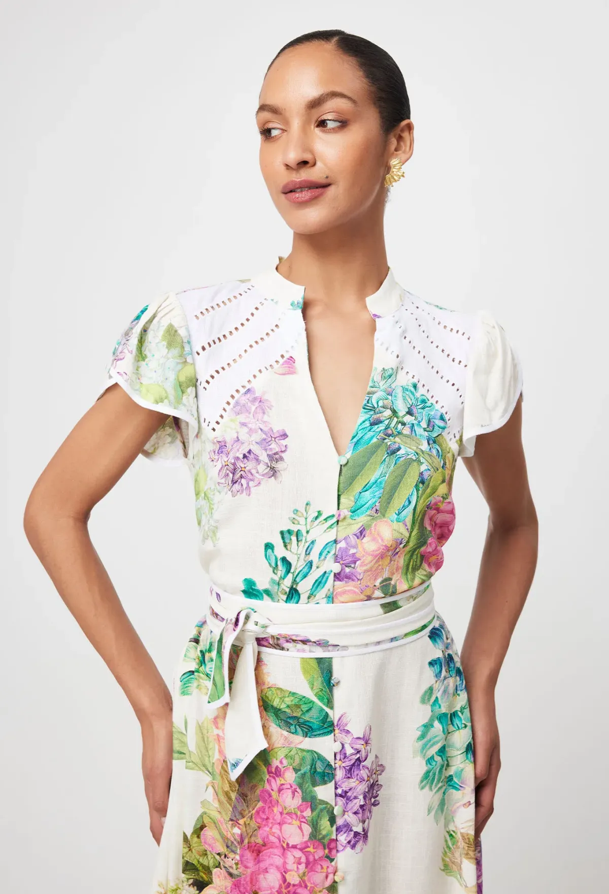 Once Was Cristina Linen Viscose Midi Dress in Wisteria Alba Size 12 - Image 2